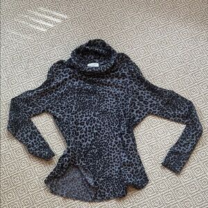 Michael Stars Charcoal Animal Print Turtleneck Sweater